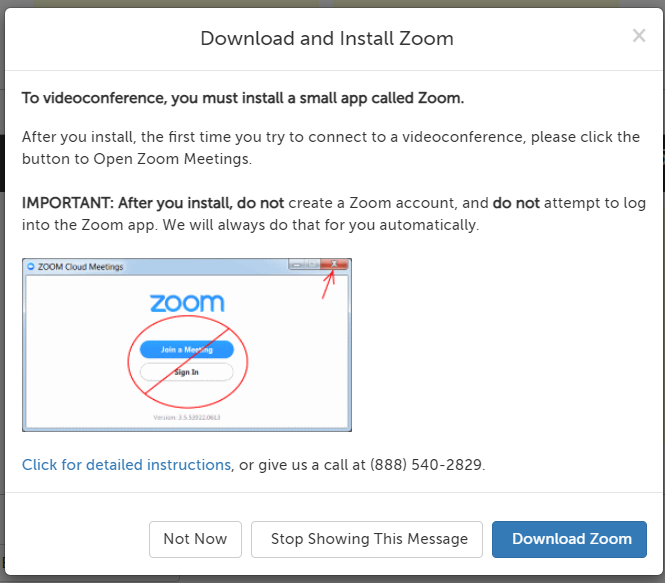 Download and Install Zoom message