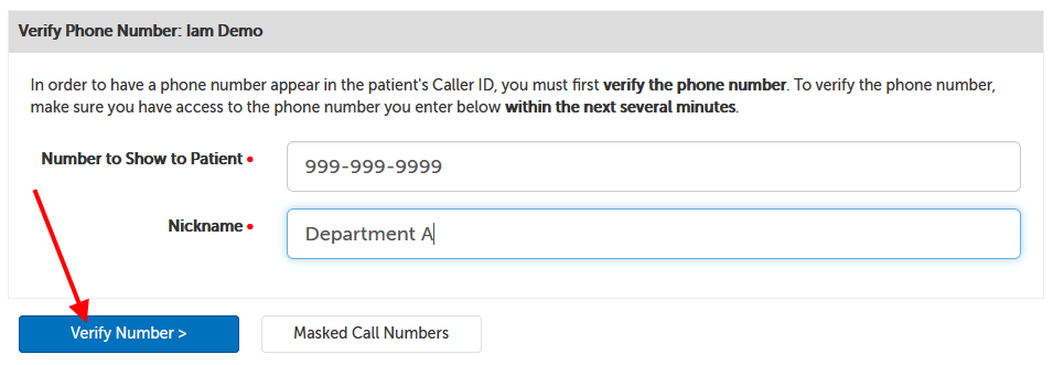 Arrow pointing at Verify Number